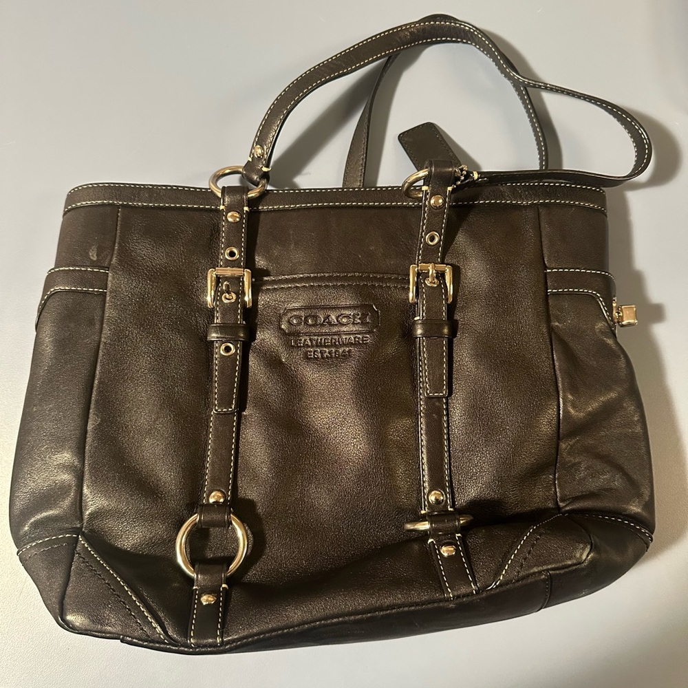 Coach Black Leather Tote Bag